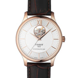 Tissot Tradition Powermatic 80 Open Heart Silver Dial Brown Leather Strap Watch For Men - T063.907.36.038.00 Authentic Buy Shop Now