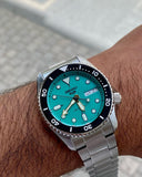 Seiko 5 Sports SKX Midi Automatic Teal Dial Silver Steel Strap Watch For Men - SRPK33K1 Authentic Buy Shop Now
