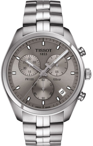 Tissot PR 100 Chronograph Grey Dial Silver Steel Strap Watch for Men - T101.417.11.071.00 Authentic Buy Shop Now