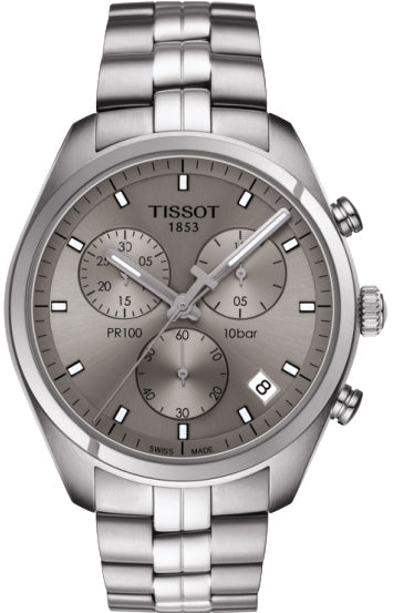 Tissot PR 100 Chronograph Grey Dial Silver Steel Strap Watch for Men - T101.417.11.071.00 Authentic Buy Shop Now