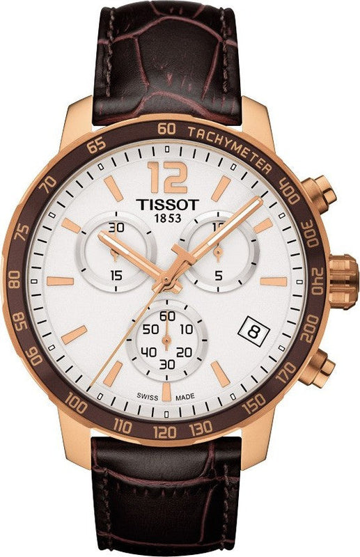 Tissot Quickster Chronograph 42mm White Dial Brown Leather Strap Watch For Men - T095.417.36.037.00 Authentic Buy Shop Now