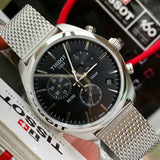 Tissot PR 100 Chronograph Black Dial Silver Mesh Bracelet Watch For Men - T101.417.11.051.01 Authentic Buy Shop Now