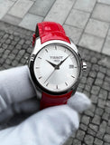 Tissot Couturier Lady Silver Dial Red Leather Strap Watch for Women - T035.210.16.031.01 Authentic Buy Shop Now