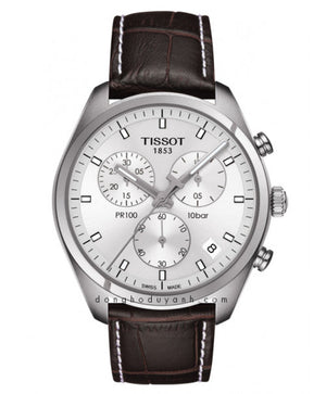 Tissot PR 100 Chronograph Silver Dial Brown Leather Strap Watch for Men - T101.417.16.031.00 Authentic Buy Shop Now
