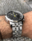 Tissot PRC 200 Chronograph Black Dial Silver Steel Strap Watch For Men - T114.417.11.057.00 Authentic Buy Shop Now