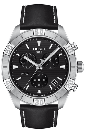 Tissot PR 100 Sport Quartz Chronograph Black Dial Black Leather Strap Watch For Men - T101.617.16.051.00 Authentic Buy Shop Now