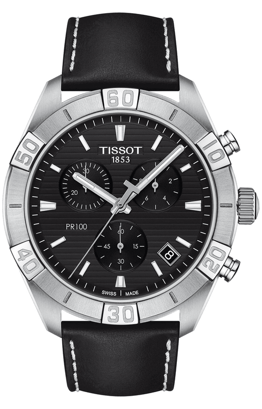 Tissot PR 100 Sport Quartz Chronograph Black Dial Black Leather Strap Watch For Men - T101.617.16.051.00 Authentic Buy Shop Now
