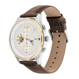 Tommy Hilfiger Weston Chronograph Silver Dial Brown Leather Strap Watch For Men - 1710501 Authentic Buy Shop Now