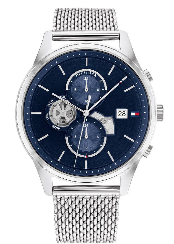 Tommy Hilfiger Weston Chronograph Blue Dial Silver Mesh Bracelet Watch For Men - 1710504 Authentic Buy Shop Now