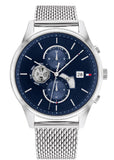 Tommy Hilfiger Weston Chronograph Blue Dial Silver Mesh Bracelet Watch For Men - 1710504 Authentic Buy Shop Now