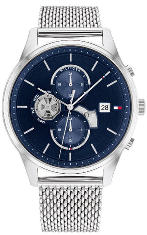Tommy Hilfiger Weston Chronograph Blue Dial Silver Mesh Bracelet Watch For Men - 1710504 Authentic Buy Shop Now