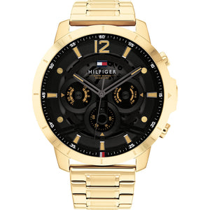 Tommy Hilfiger Baker Chronograph Black Dial Gold Steel Strap Watch for Men - 1710447 Authentic Buy Shop Now