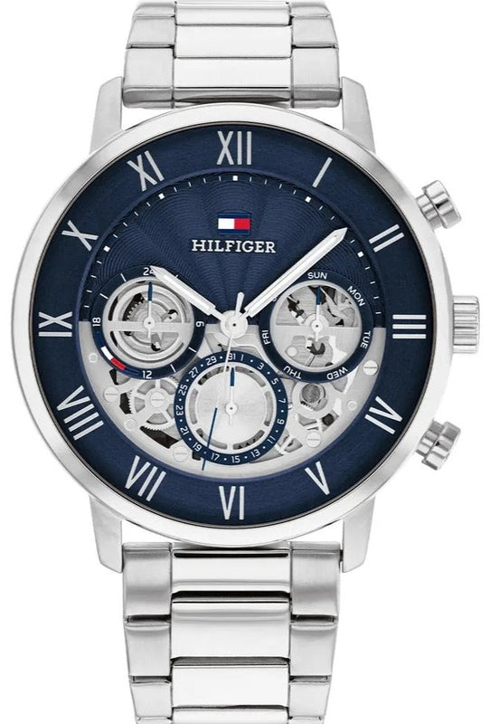 Tommy Hilfiger Legend Chronograph Blue Dial Silver Steel Strap Watch For Men - 1710569 Authentic Buy Shop Now