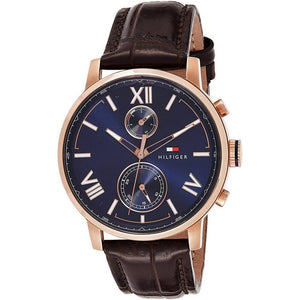 Tommy Hilfiger Aiden Quartz Blue Dial Brown Leather Strap Watch for Men - 1791308 Authentic Buy Shop Now