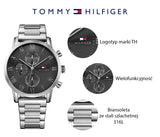 Tommy Hilfiger Kane Chronograph Grey Dial Silver Steel Strap Watch for Men - 1791397 Authentic Buy Shop Now