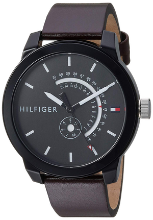 Tommy Hilfiger Denim Black Dial Brown Leather Strap Watch for Men - 1791478 Authentic Buy Shop Now