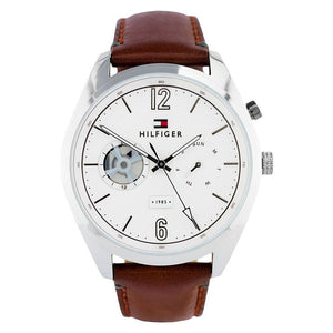 Tommy Hilfiger Deacon White Dial Brown Leather Strap Watch for Men - 1791550 Authentic Buy Shop Now