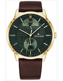 Tommy Hilfiger Hunter Green Dial Brown Leather Strap Watch for Men - 1791607 Authentic Buy Shop Now