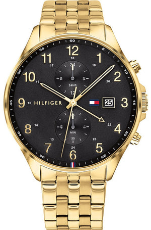 Tommy Hilfiger West Chronograph Quartz Black Dial Gold Steel Strap Watch For Men - 1791708 Authentic Buy Shop Now