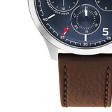 Tommy Hilfiger Asher Chrongraph Blue Dial Brown Leather Strap Watch For Men - 1791855 Authentic Buy Shop Now
