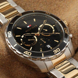 Tommy Hilfiger Jordon Chronograph Black Dial Two Tone Steel Strap Watch For Men - 1792095 Authentic Buy Shop Now