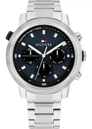 Tommy Hilfiger Troy Chronograph Blue Dial Silver Steel Strap Watch For Men - 1792104 Authentic Buy Shop Now