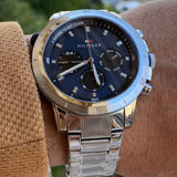 Tommy Hilfiger Troy Chronograph Blue Dial Silver Steel Strap Watch For Men - 1792104 Authentic Buy Shop Now