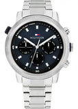 Tommy Hilfiger Troy Chronograph Blue Dial Silver Steel Strap Watch For Men - 1792104 Authentic Buy Shop Now
