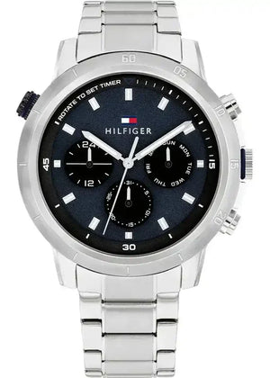 Tommy Hilfiger Troy Chronograph Blue Dial Silver Steel Strap Watch For Men - 1792104