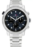 Tommy Hilfiger Troy Chronograph Blue Dial Silver Steel Strap Watch For Men - 1792104