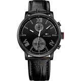 Tommy Hilfiger Aden Chronograph Black Dial Black Leather Strap Watch for Men - 1791310 Authentic Buy Shop Now