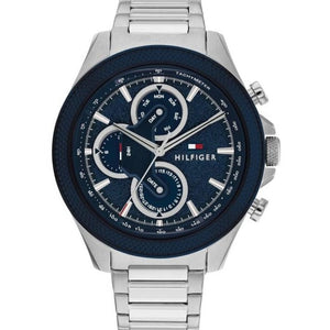 Tommy Hilfiger Clark Chronograph Blue Dial Silver Steel Strap Watch For Men - 1792080 Authentic Buy Shop Now