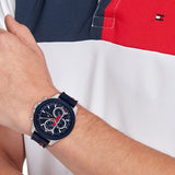 Tommy Hilfiger Clark Chronograph Blue Dial Black Leather Strap Watch For Men - 1792083 Authentic Buy Shop Now