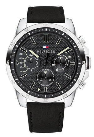 Tommy Hilfiger Decker Black Dial Black Leather Strap Watch for Men - 1791563 Authentic Buy Shop Now