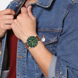 Tommy Hilfiger Jimmy Chronograph Green Dial Brown Leather Strap Watch For Men - 1791948 Authentic Buy Shop Now
