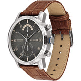 Tommy Hilfiger Kane Grey Dial Brown Leather Strap Watch for Men - 1710398 Authentic Buy Shop Now