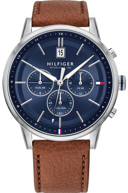 Tommy Hilfiger Kyle Multifunction Blue Dial Brown Leather Strap Watch for Men - 1791629 Authentic Buy Shop Now