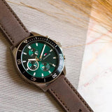 Tommy Hilfiger Larson Chronograph Green Dial Brown Leather Strap Watch For Men - 1791983 Authentic Buy Shop Now