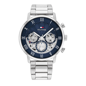 Tommy Hilfiger Legend Chronograph Blue Dial Silver Steel Strap Watch For Men - 1710569 Authentic Buy Shop Now