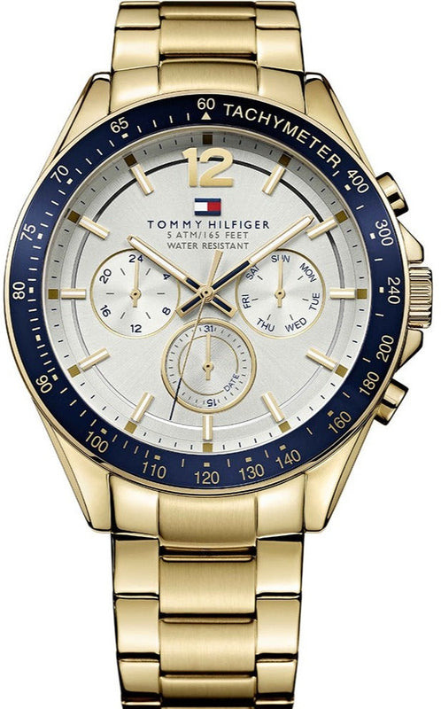 Tommy Hilfiger Luke Chronograph White Dial Gold Steel Strap Watch for Men - 1791121 Authentic Buy Shop Now