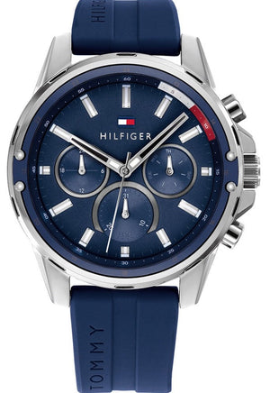 Tommy Hilfiger Mason Blue Dial Blue Rubber Strap Watch for Men - 1791791 Authentic Buy Shop Now