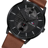 Tommy Hilfiger Hunter Black Dial Brown Leather Strap Watch for Men - 1791604 Authentic Buy Shop Now