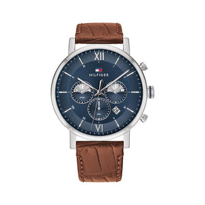 Tommy Hilfiger Evan Chronograph Blue Dial Brown Leather Strap Watch for Men - 1710393 Authentic Buy Shop Now