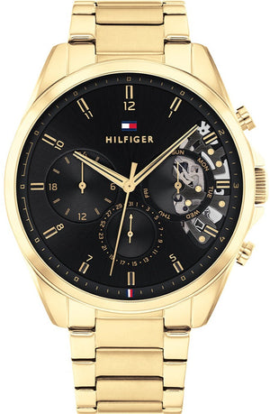 Tommy Hilfiger Baker Chronograph Black Dial Gold Steel Strap Watch for Men - 1710447 Authentic Buy Shop Now