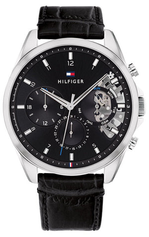 Tommy Hilfiger Baker Chronograph Black Dial Black Leather Strap Watch For Men - 1710449 Authentic Buy Shop Now