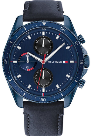 Tommy Hilfiger Parker Chronograph Quartz Blue Dial Blue Leather Strap Watch For Men - 1791839 Authentic Buy Shop Now