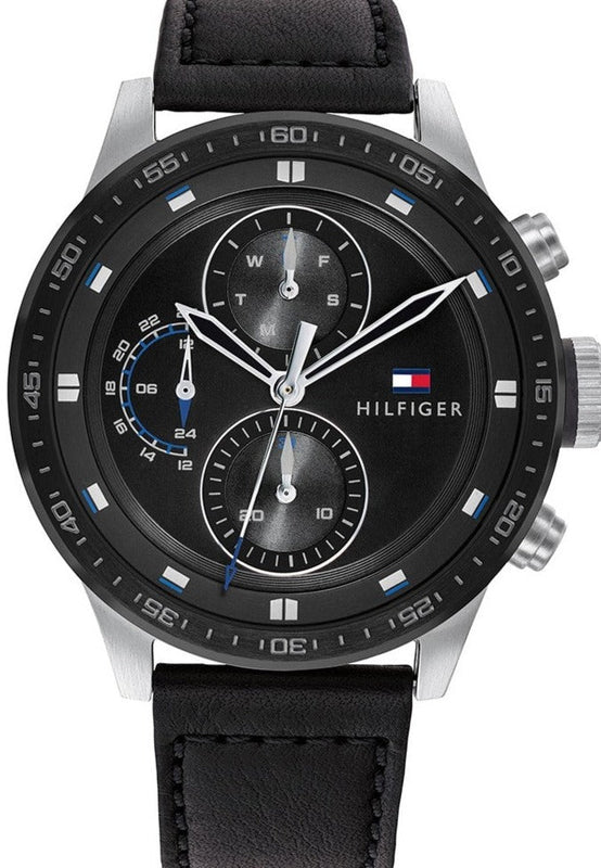 Tommy Hilfiger Trent Chronograph Quartz Black Dial Black Leather Strap Watch For Men - 1791810 Authentic Buy Shop Now