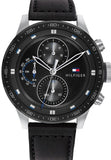 Tommy Hilfiger Trent Chronograph Quartz Black Dial Black Leather Strap Watch For Men - 1791810 Authentic Buy Shop Now