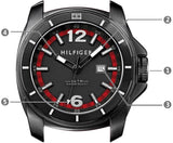 Tommy Hilfiger Windsurf Black Dial Red Rubber Strap Watch for Men - 1791112 Authentic Buy Shop Now