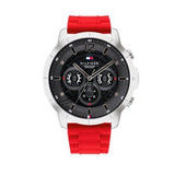 Tommy Hilfiger Luca Chronograph Grey Dial Red Silicone Strap Watch For Men - 1710490 Authentic Buy Shop Now